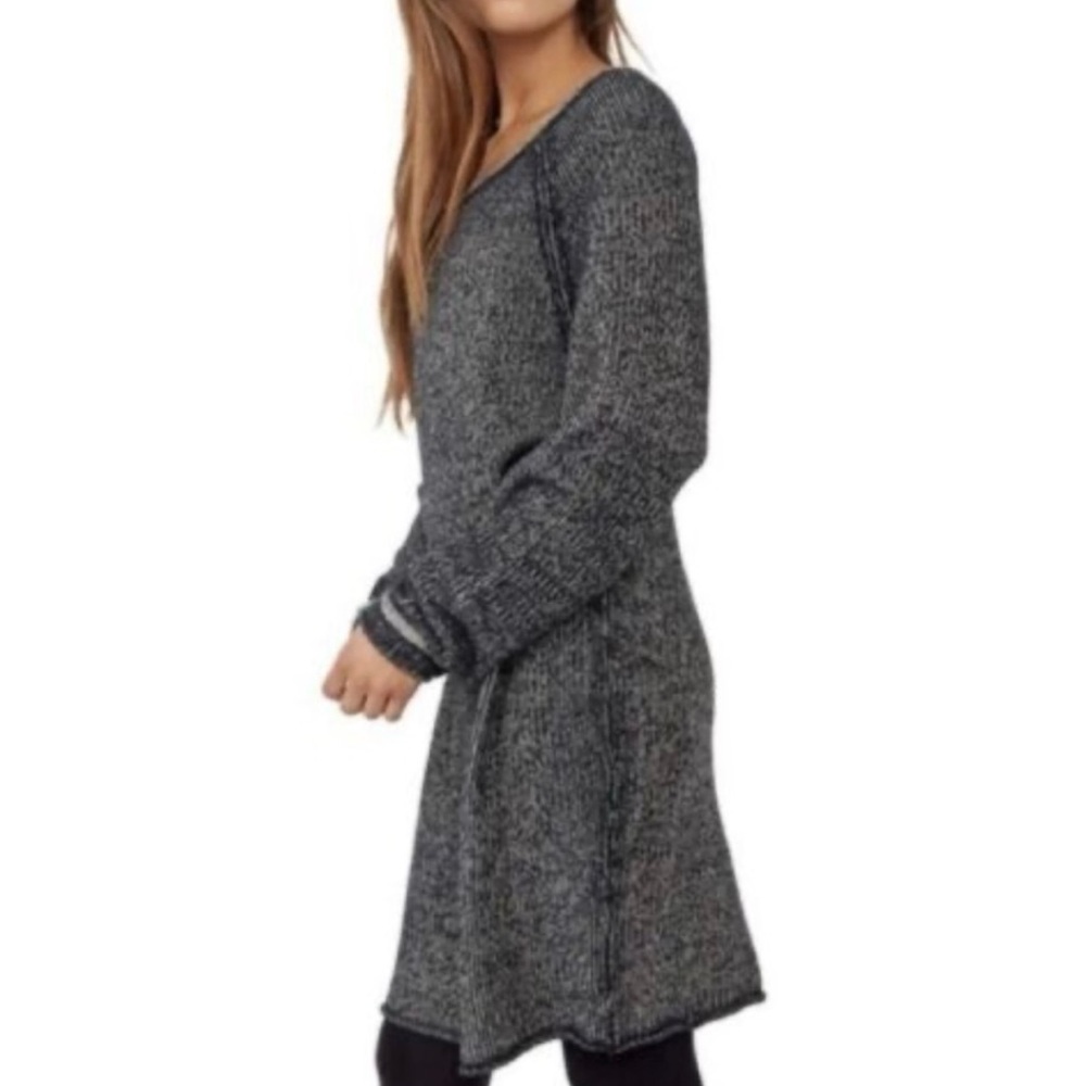 Free People Lenox Tunic Sweater Top Dress Onyx Black Cream Combo Sz Medium New